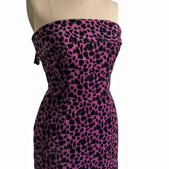 Betsey Johnson - Pink & Black Leopard Print Velvet Strapless Mini Dress - size 4 - Picture 3 of 10